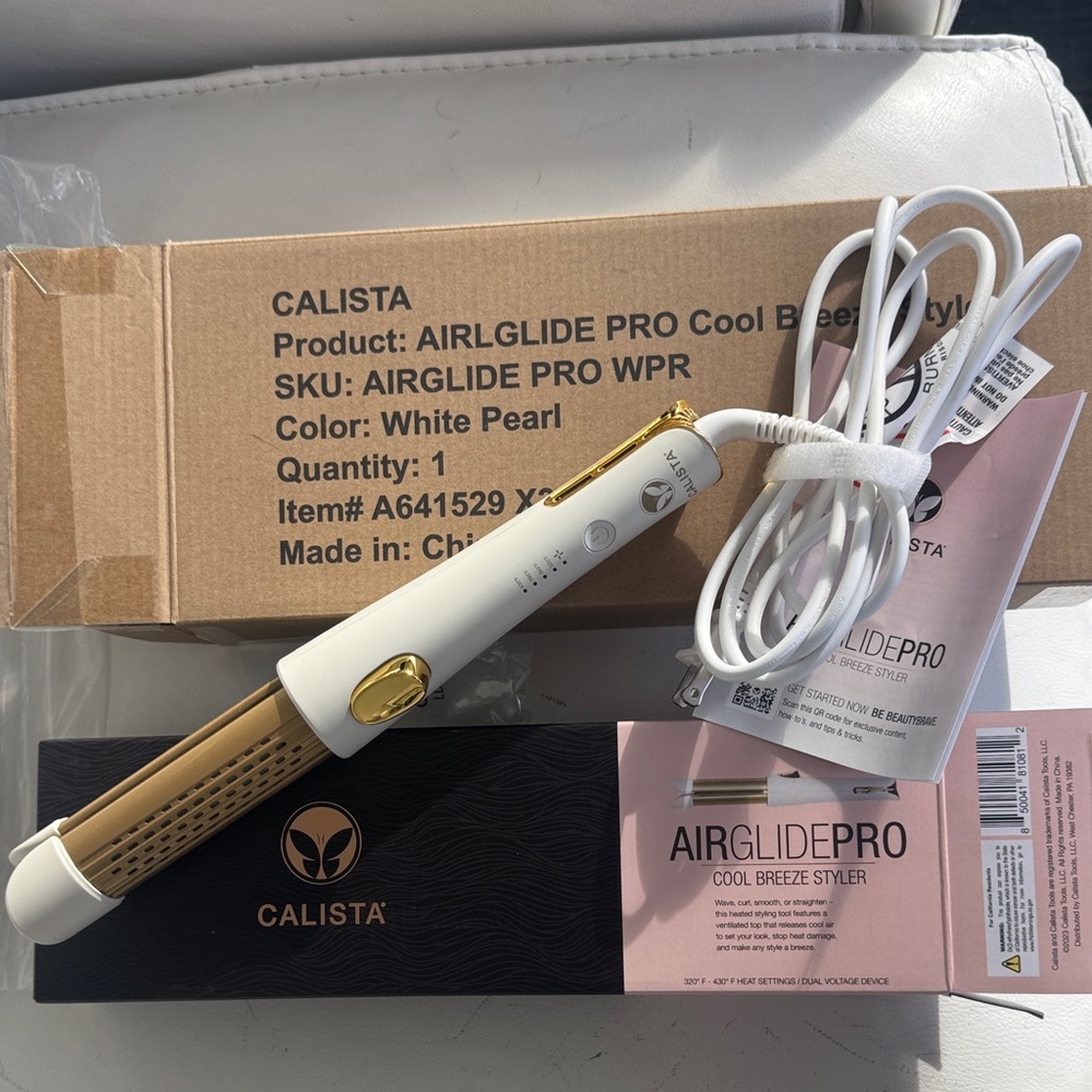 Calista AirGlide Pro Cool Breeze Styler - White and Gold NIB